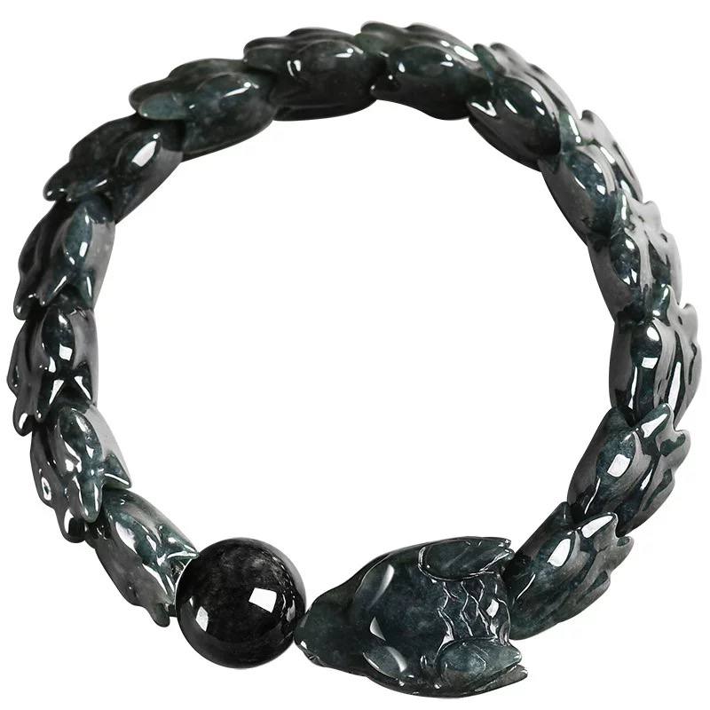 Genuine Burmese Type-A Jadeite “Black Chicken” Dragon Bone Bracelet – High-End Fashion Jade Jewelry