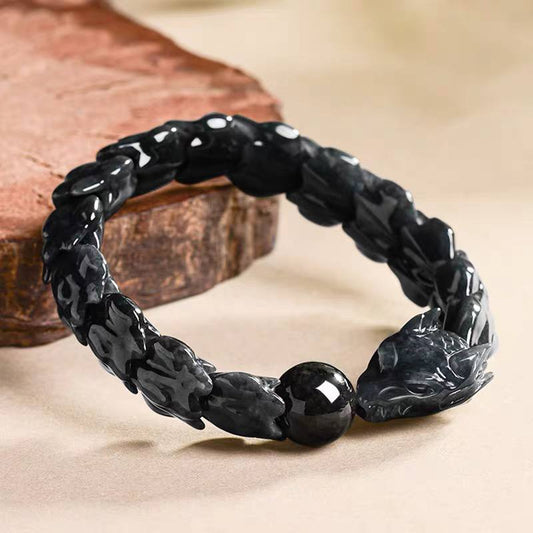 Genuine Burmese Type-A Jadeite “Black Chicken” Dragon Bone Bracelet – High-End Fashion Jade Jewelry