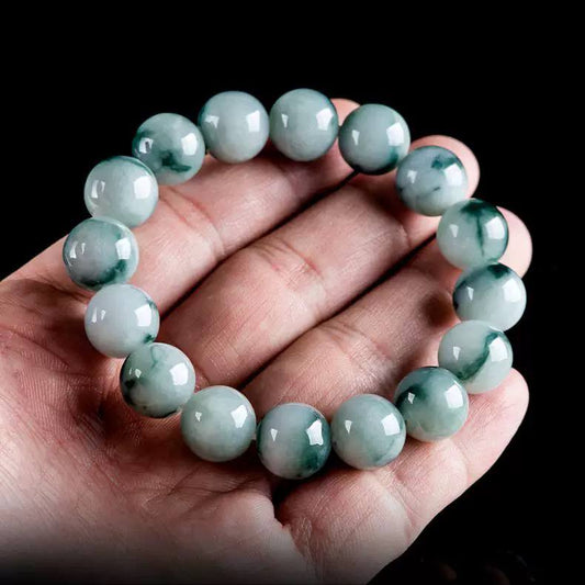 Genuine Burmese Type-A Jadeite “Floating Green” Round Bead Bracelet – Icy Jade Jewelry for Men & Women
